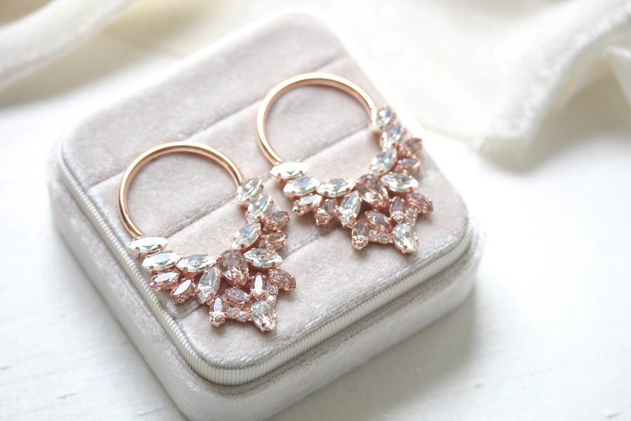 Rose gold Statement hoop earrings with morganite crystals - ANASTASIA - Treasures by Agnes
