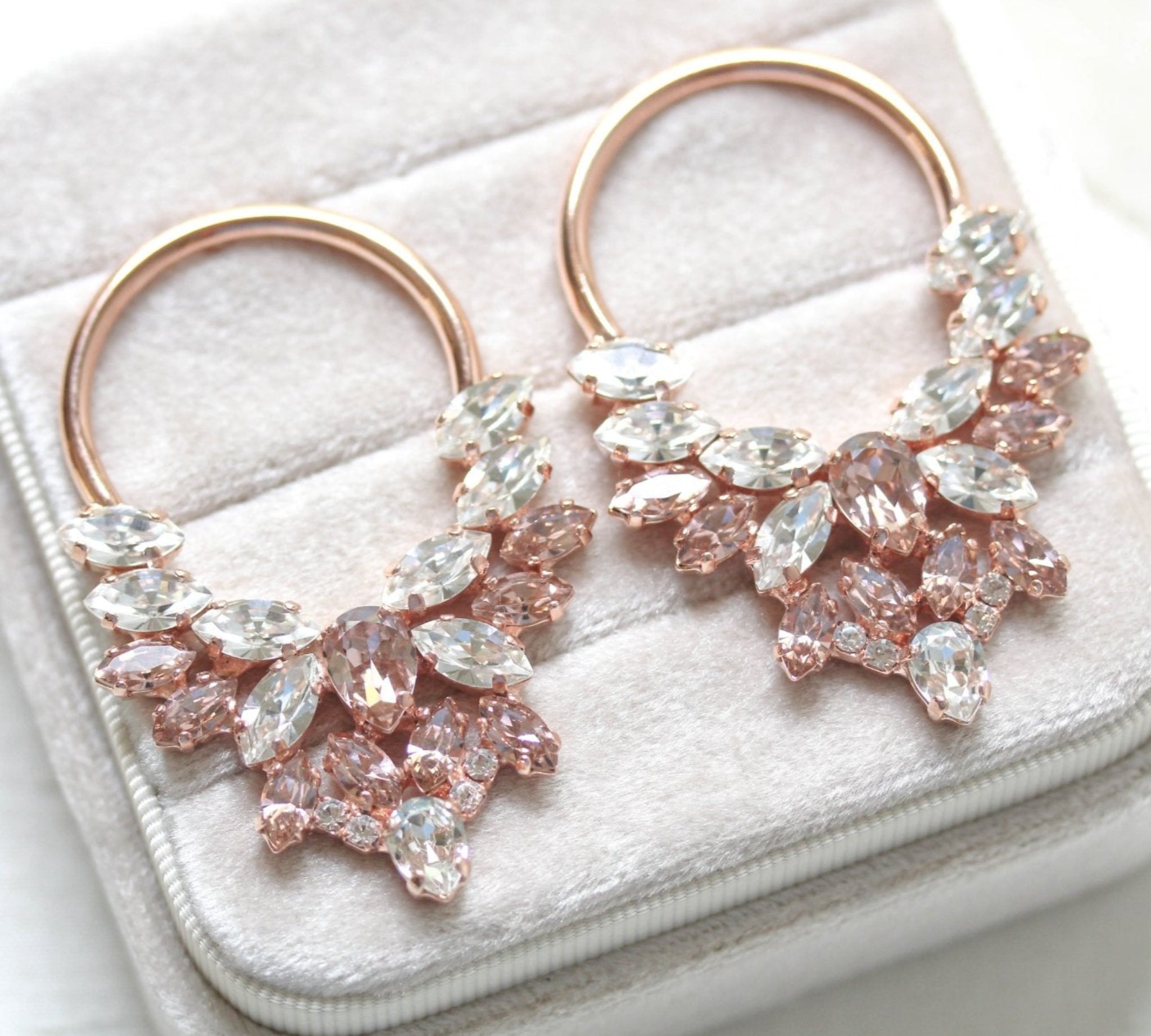 Rose gold Statement hoop earrings with morganite crystals - ANASTASIA - Treasures by Agnes