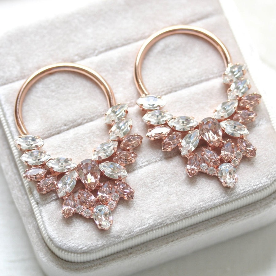 Rose gold Statement hoop earrings with morganite crystals - ANASTASIA - Treasures by Agnes