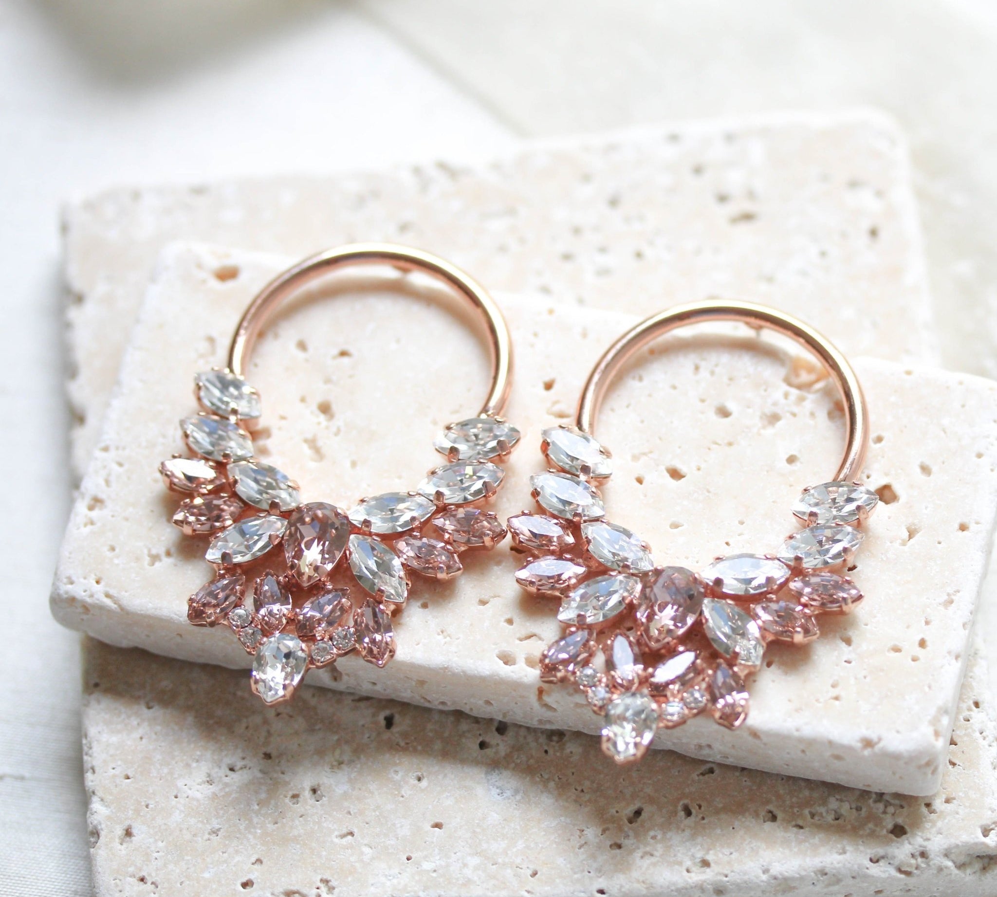 Rose gold Statement hoop earrings with morganite crystals - ANASTASIA - Treasures by Agnes