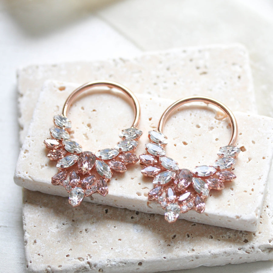Rose gold Statement hoop earrings with morganite crystals - ANASTASIA - Treasures by Agnes
