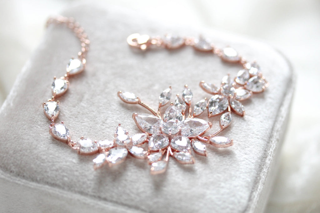 Rose gold statement Wedding bracelet - LILY - Treasures by Agnes
