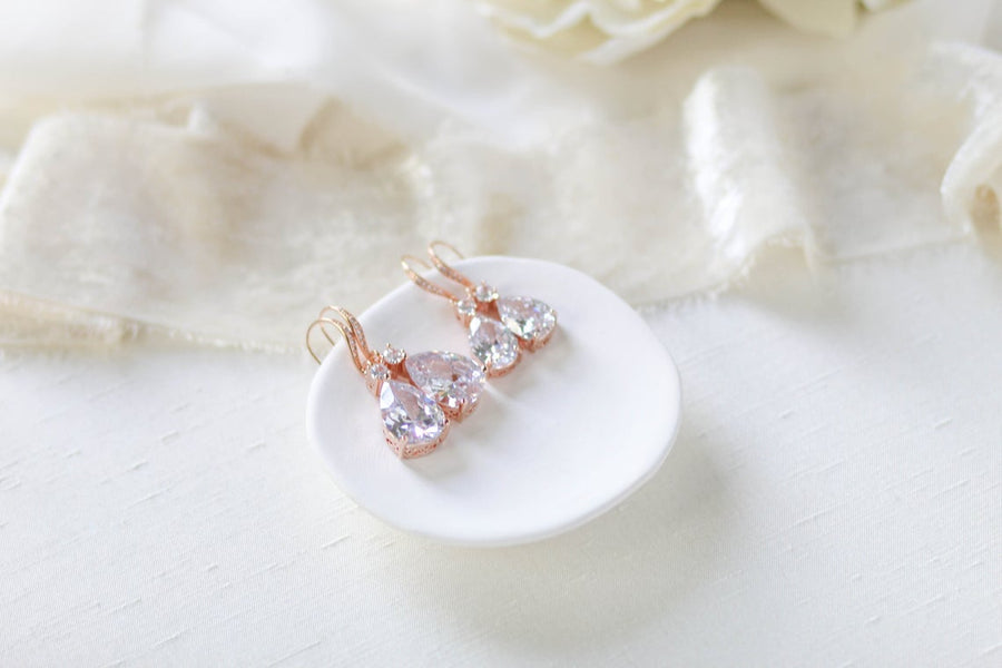 Rose gold teardrop bridal or bridesmaid earrings - PEYTON - Treasures by Agnes
