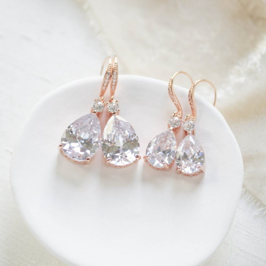 Rose gold teardrop bridal or bridesmaid earrings - PEYTON - Treasures by Agnes