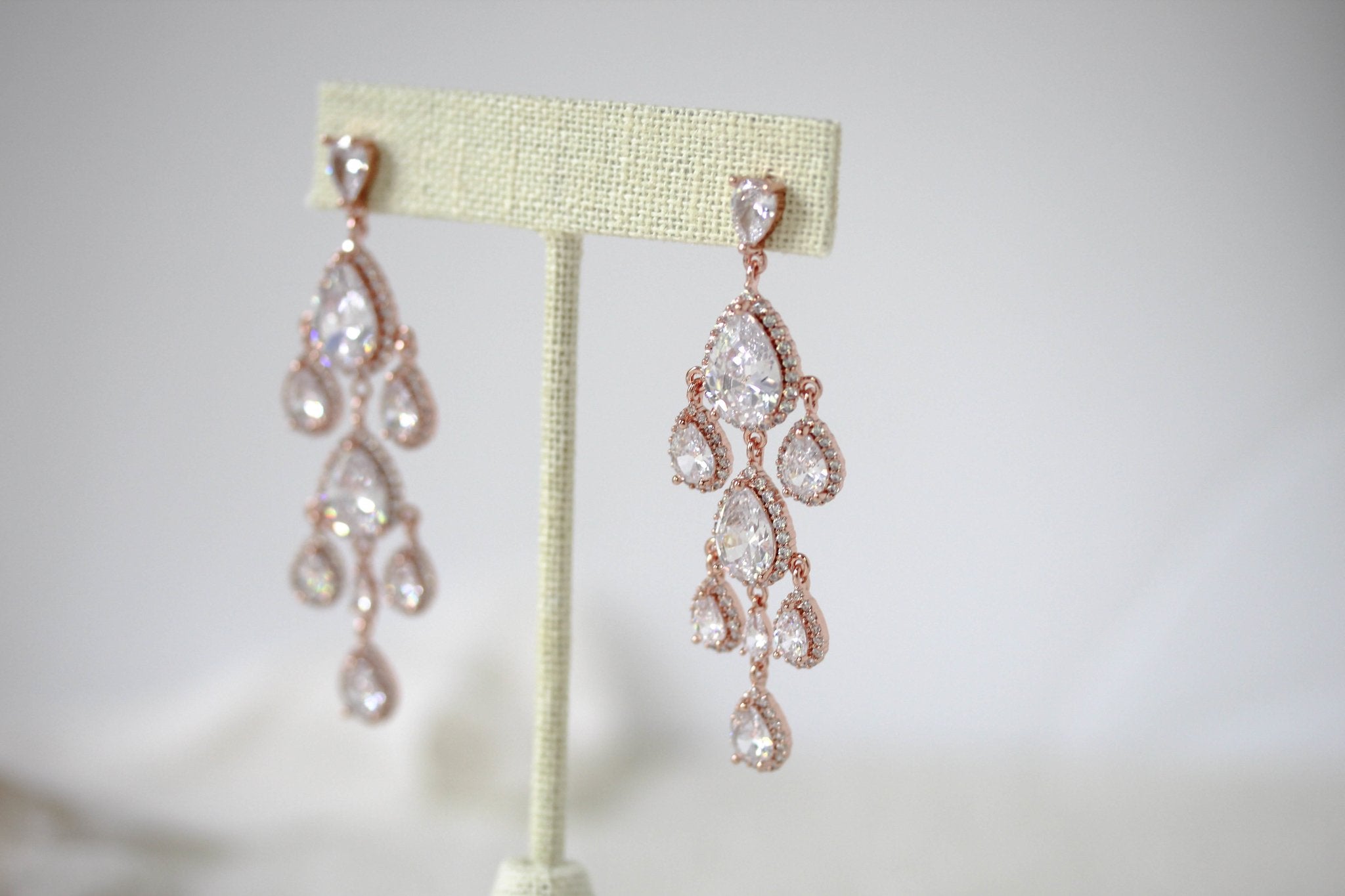 Rose gold Teardrop Chandelier bridal earrings - Treasures by Agnes