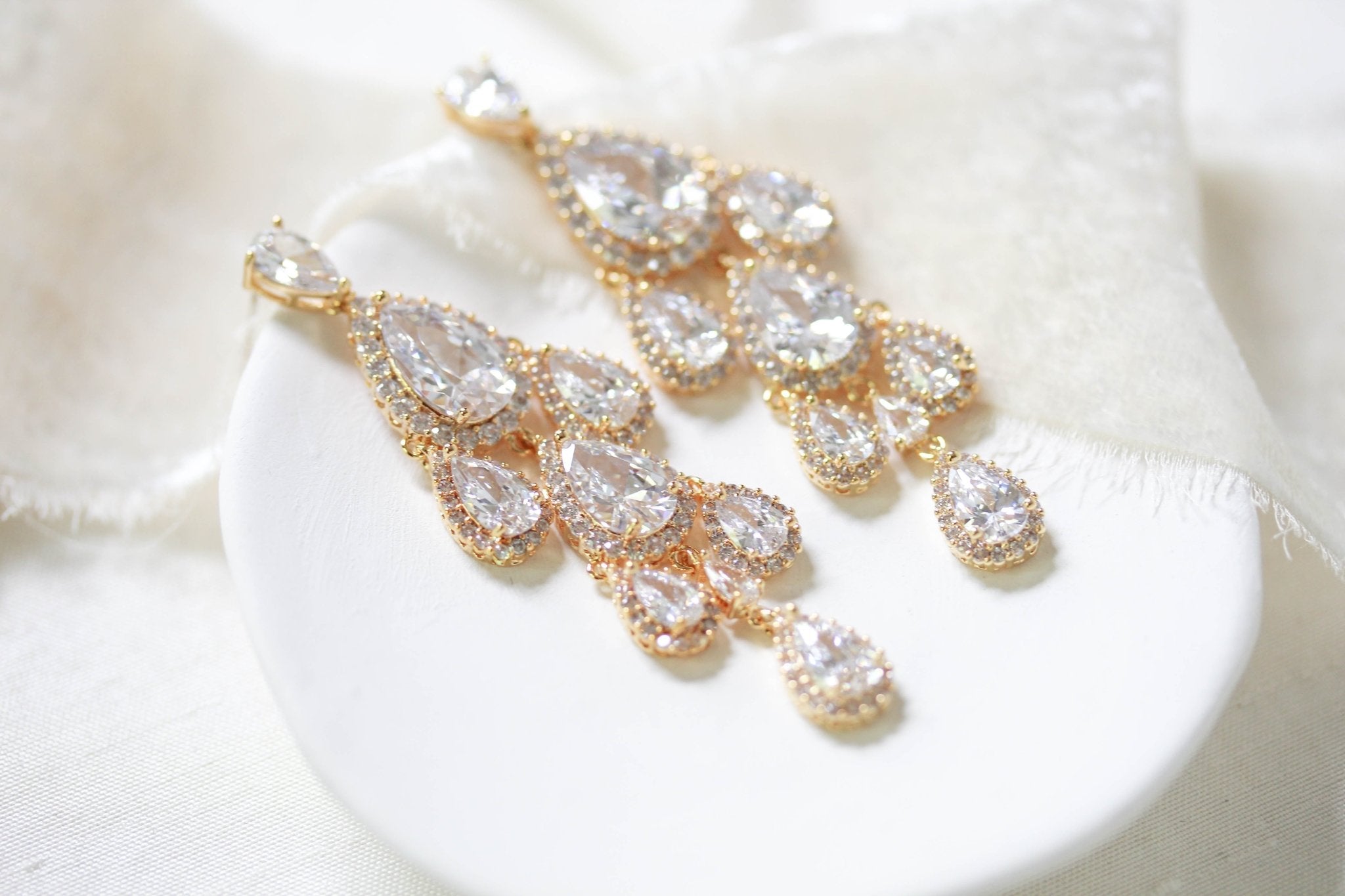 Rose gold Teardrop Chandelier bridal earrings - Treasures by Agnes