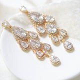 Rose gold Teardrop Chandelier bridal earrings - Treasures by Agnes