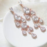 Rose gold Teardrop Chandelier bridal earrings - Treasures by Agnes