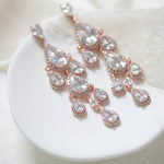 Rose gold Teardrop Chandelier bridal earrings - Treasures by Agnes