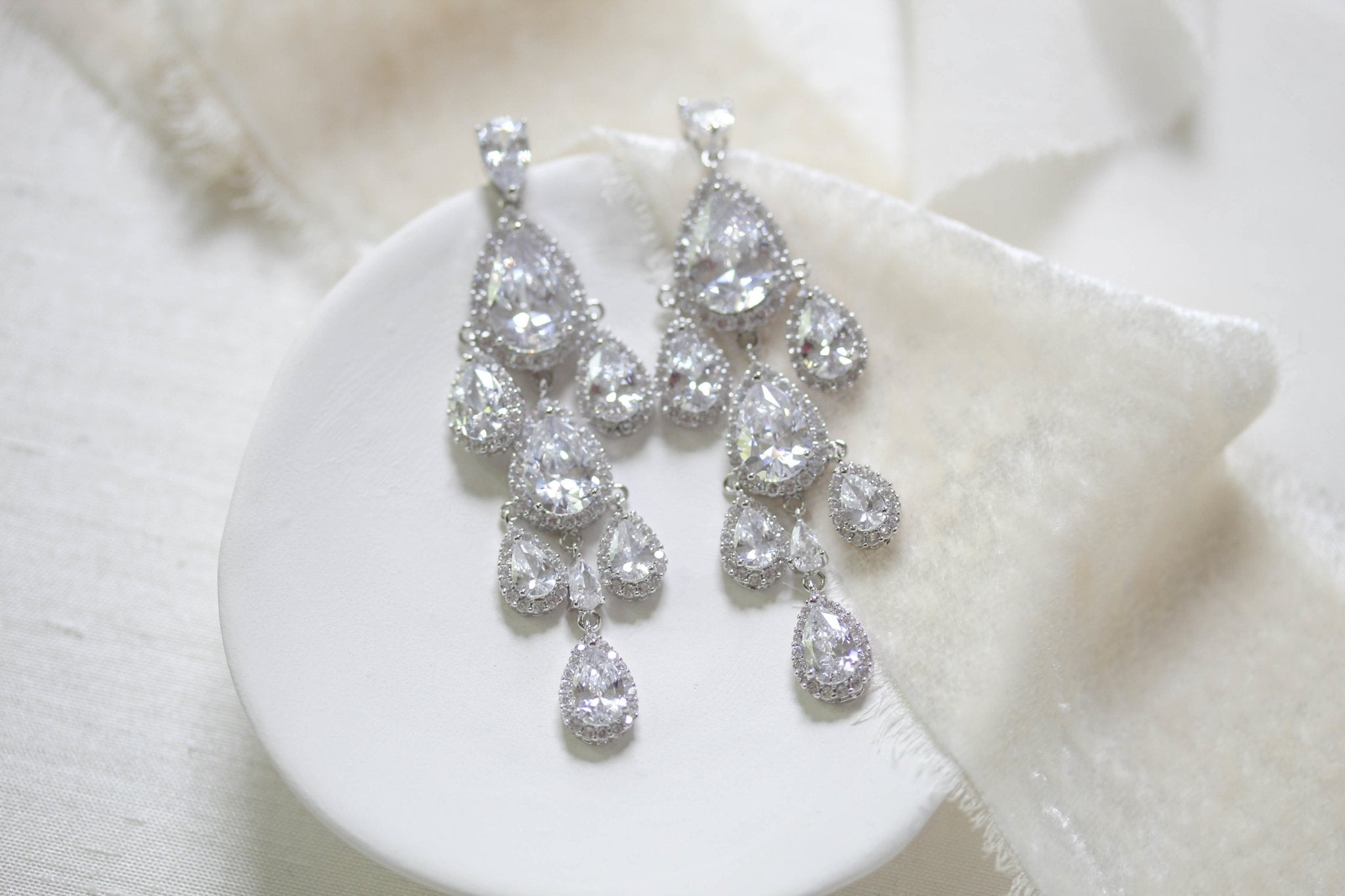 Rose gold Teardrop Chandelier bridal earrings - Treasures by Agnes