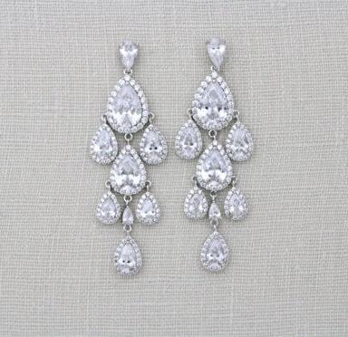Rose gold Teardrop Chandelier bridal earrings - Treasures by Agnes