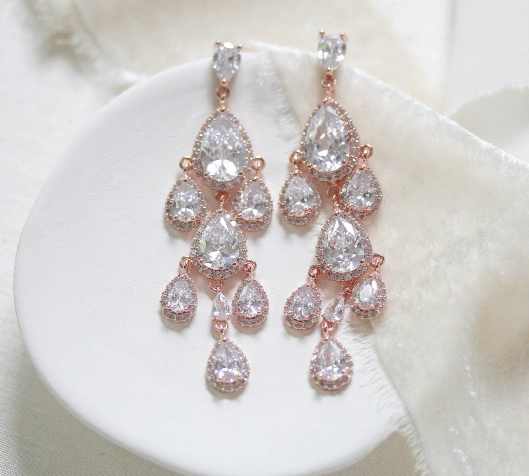 Rose gold Teardrop Chandelier bridal earrings - Treasures by Agnes