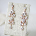 Rose gold Teardrop Chandelier bridal earrings - Treasures by Agnes