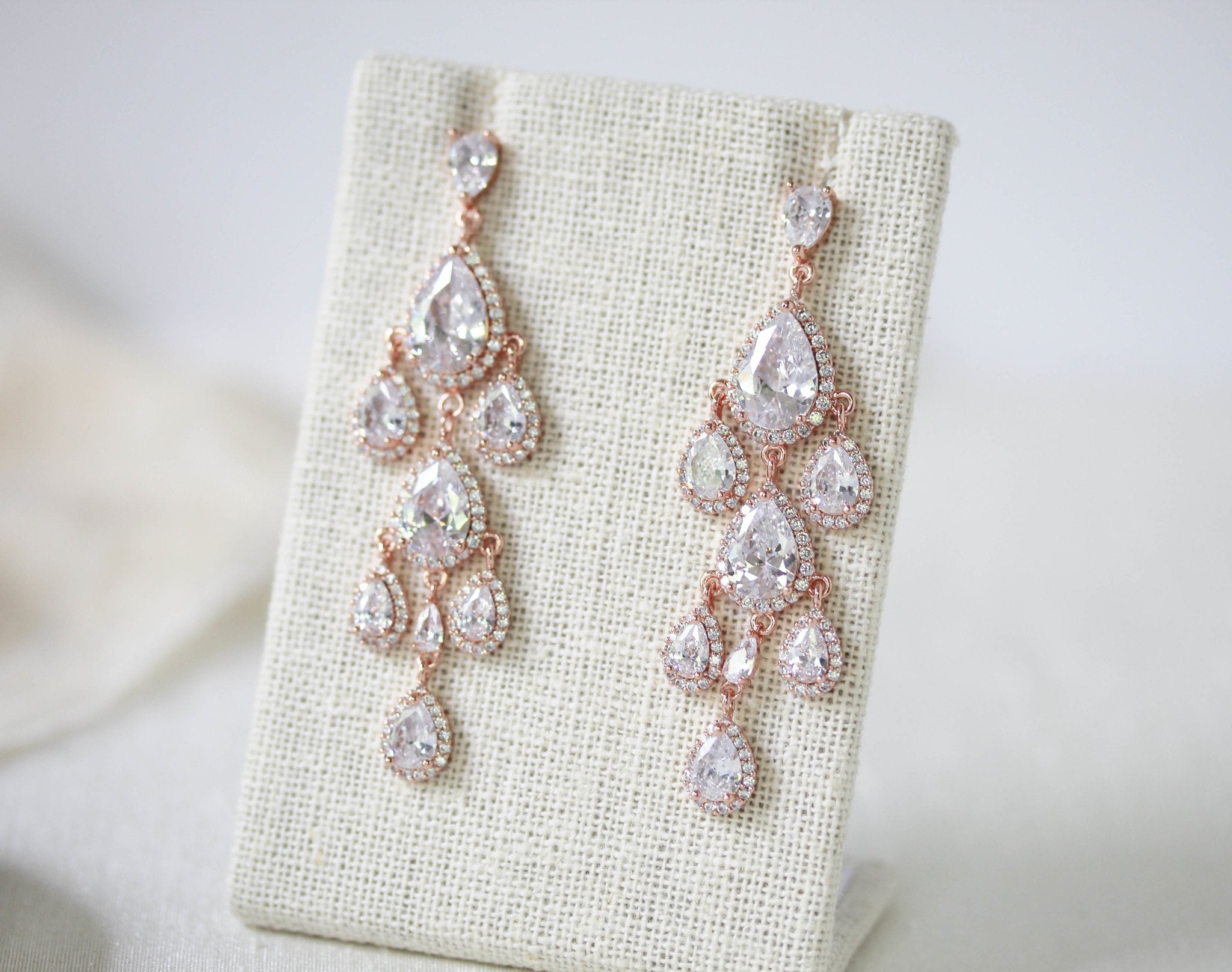 Rose gold Teardrop Chandelier bridal earrings - Treasures by Agnes