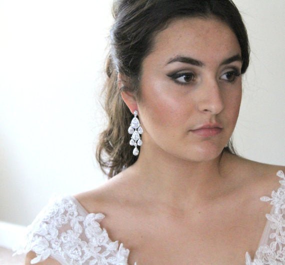 Rose gold Teardrop Chandelier bridal earrings - Treasures by Agnes