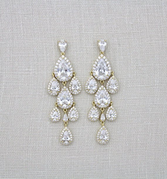 Rose gold Teardrop Chandelier bridal earrings - Treasures by Agnes