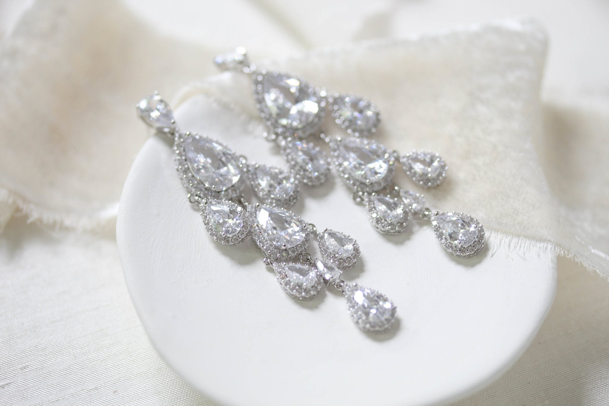 Rose gold Teardrop Chandelier bridal earrings - Treasures by Agnes