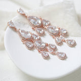 Rose gold Teardrop Chandelier bridal earrings - Treasures by Agnes
