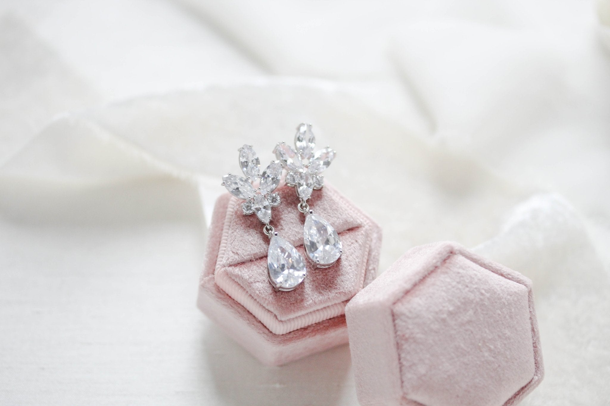 Rose gold teardrop cubic zirconia Bridal earrings - DIVINE - Treasures by Agnes