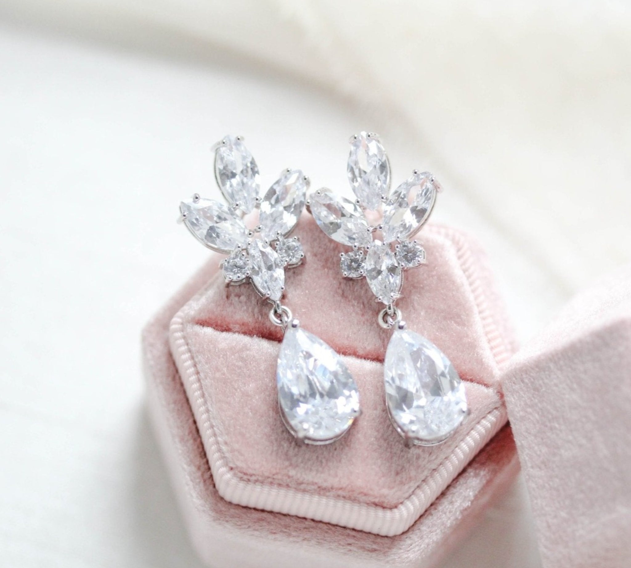 Rose gold teardrop cubic zirconia Bridal earrings - DIVINE - Treasures by Agnes