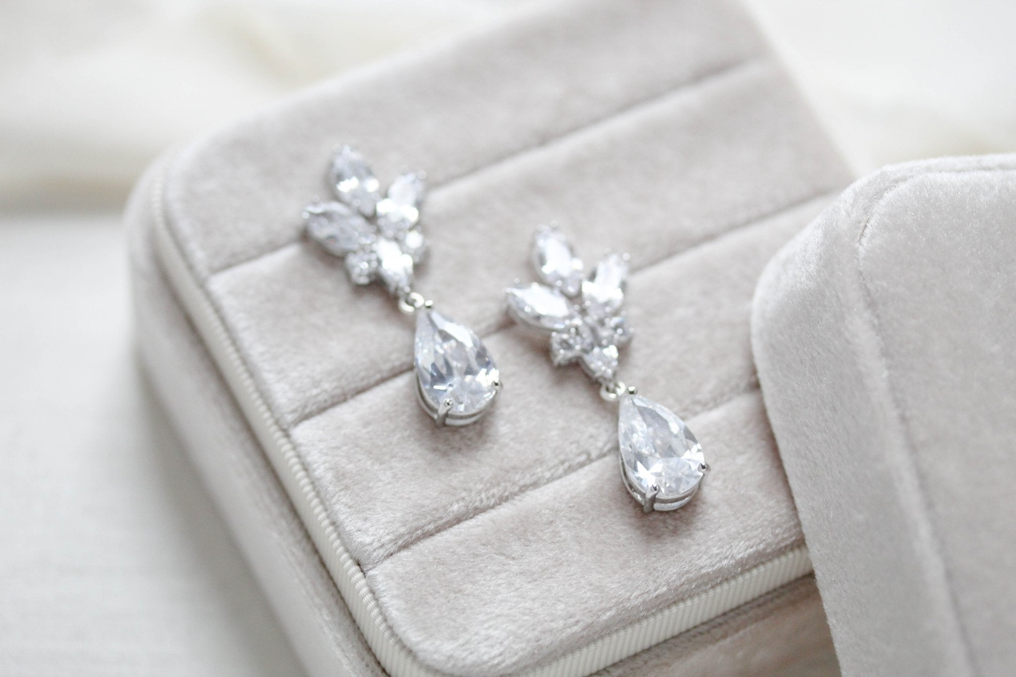 Rose gold teardrop cubic zirconia Bridal earrings - DIVINE - Treasures by Agnes