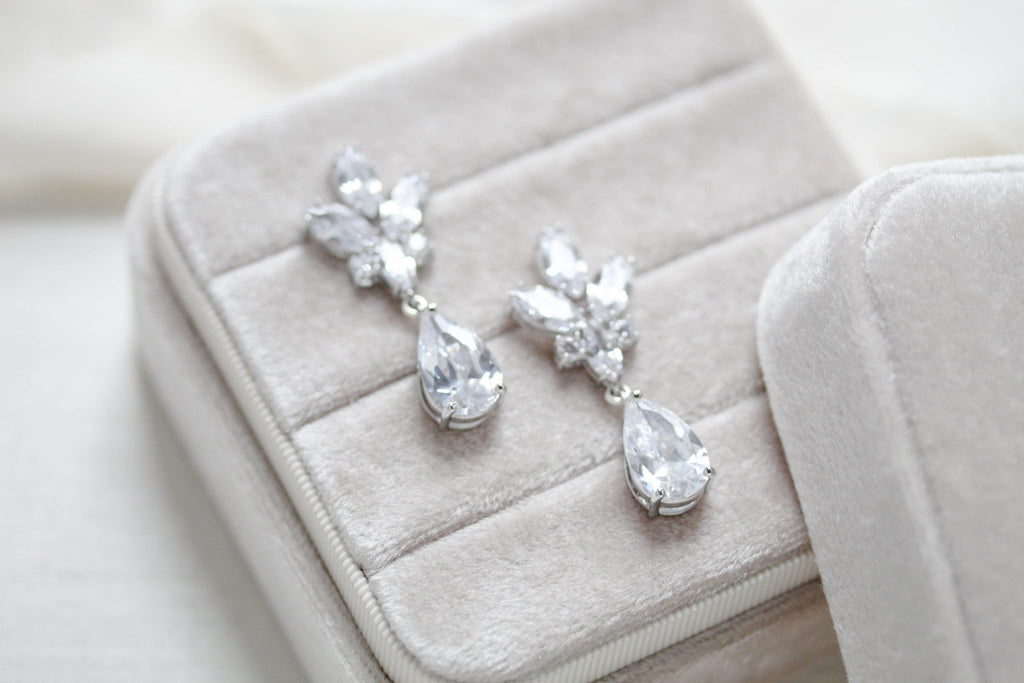Rose gold teardrop cubic zirconia Bridal earrings - DIVINE - Treasures by Agnes