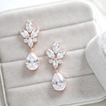 Rose gold teardrop cubic zirconia Bridal earrings - DIVINE - Treasures by Agnes