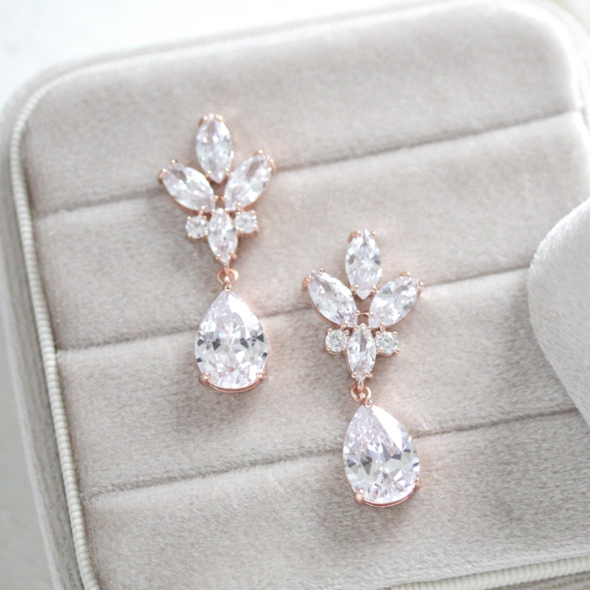 Rose gold teardrop cubic zirconia Bridal earrings - DIVINE - Treasures by Agnes