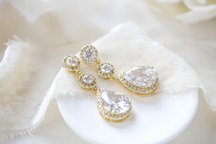 Rose gold Teardrop CZ dangle wedding earrings - Treasures by Agnes