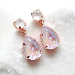 Rose gold teardrop earrings with Dusty pink crystals - PRESLEY - Treasures by Agnes