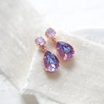 Rose gold teardrop earrings with purple Austrian crystals - SAWYER - Treasures by Agnes