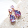Rose gold teardrop earrings with purple Austrian crystals - SAWYER - Treasures by Agnes