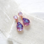 Rose gold teardrop earrings with purple Austrian crystals - SAWYER - Treasures by Agnes