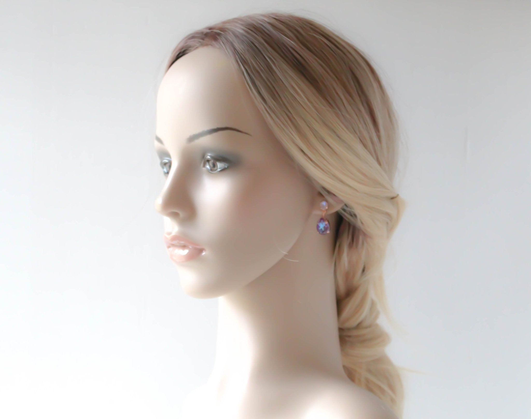 Rose gold teardrop earrings with purple Austrian crystals - SAWYER - Treasures by Agnes