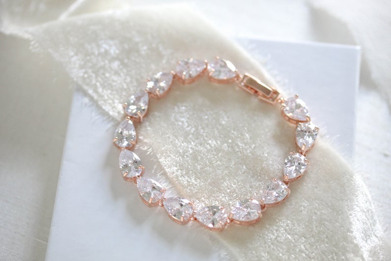 Rose gold teardrop tennis bracelet for bride or bridesmaid - DELILAH - Treasures by Agnes