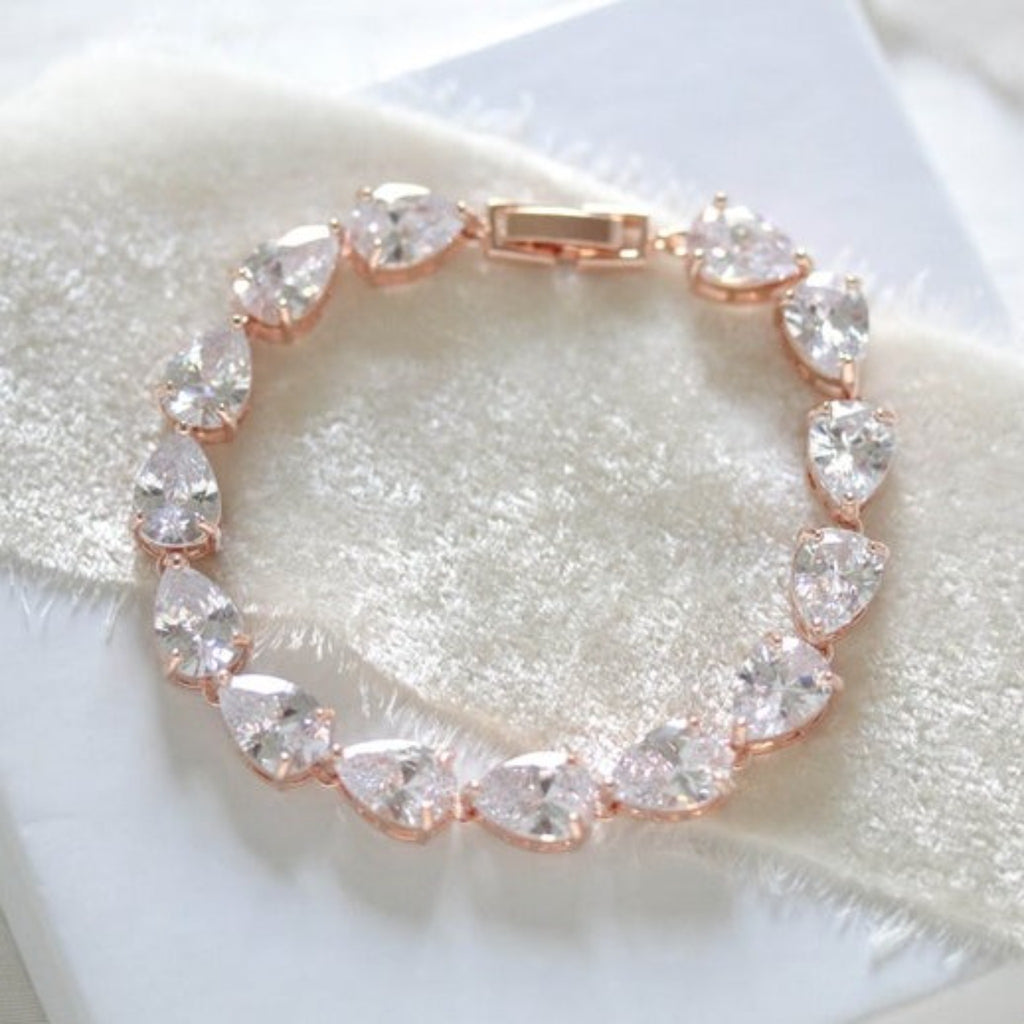Rose gold teardrop tennis bracelet for bride or bridesmaid - DELILAH - Treasures by Agnes