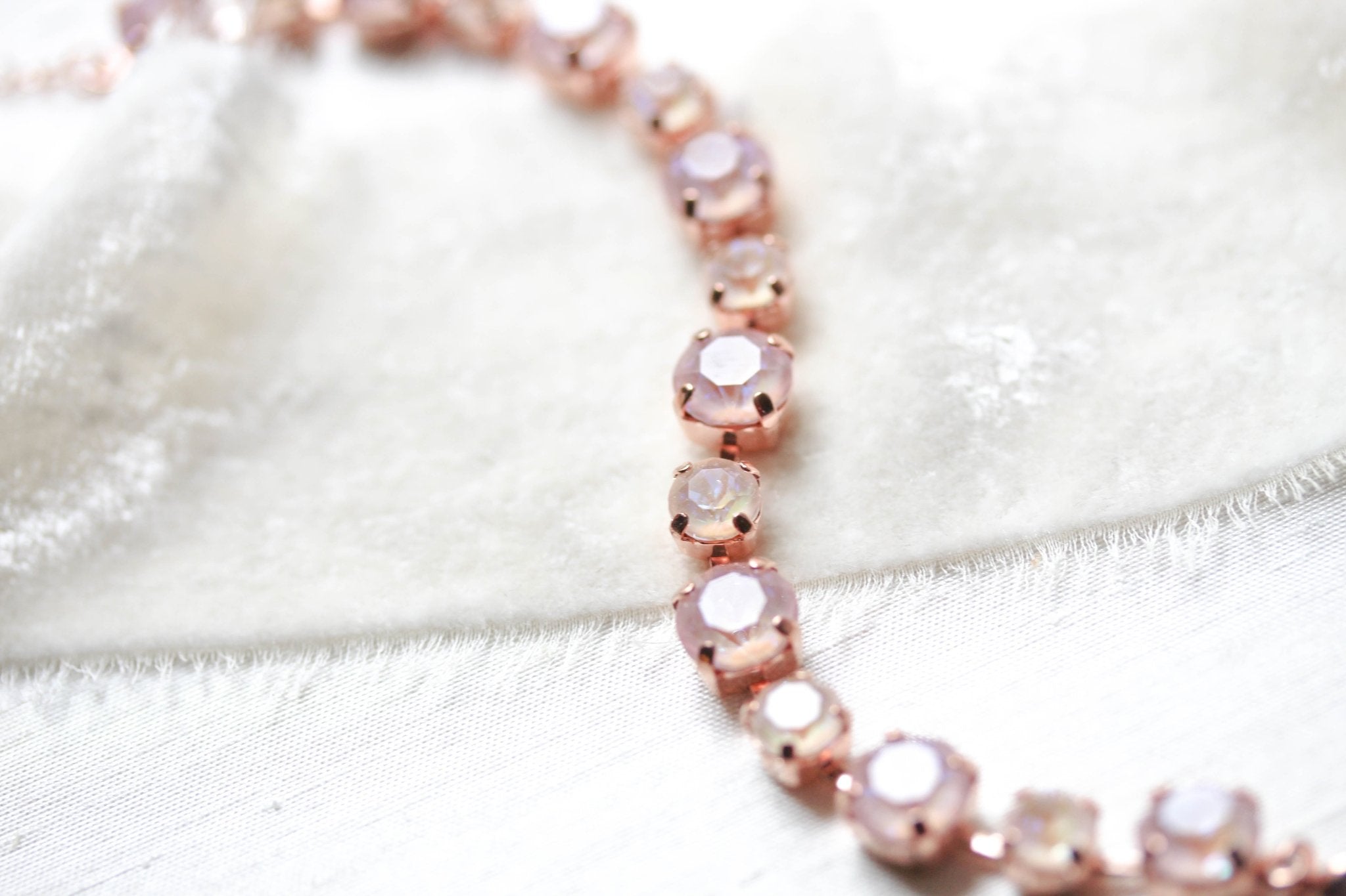 Rose gold tennis bracelet with dusty pink Austrian crystals - PRESLEY - Treasures by Agnes