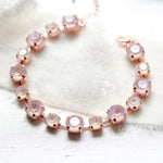 Rose gold tennis bracelet with dusty pink Austrian crystals - PRESLEY - Treasures by Agnes