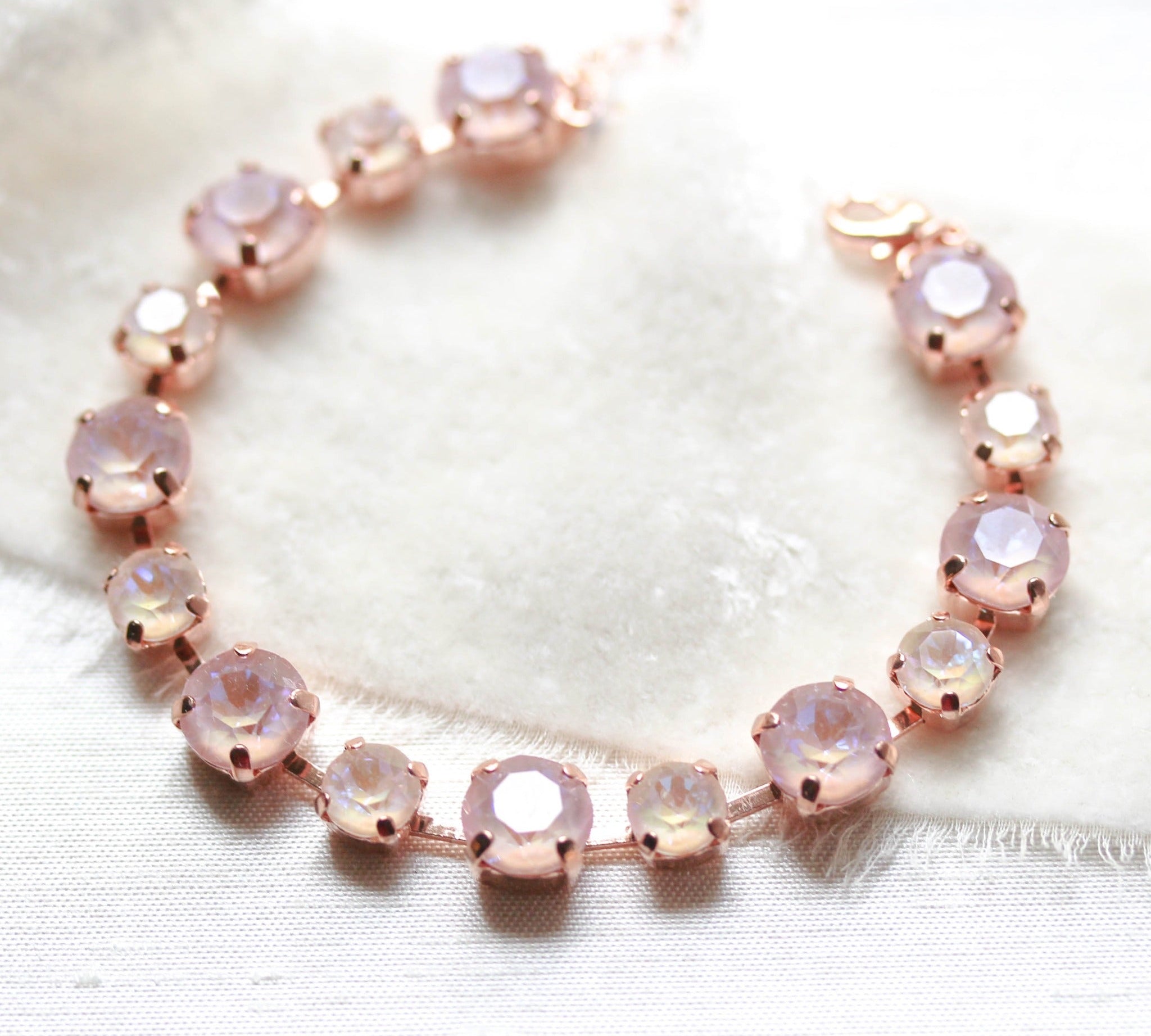 Rose gold tennis bracelet with dusty pink Austrian crystals - PRESLEY - Treasures by Agnes