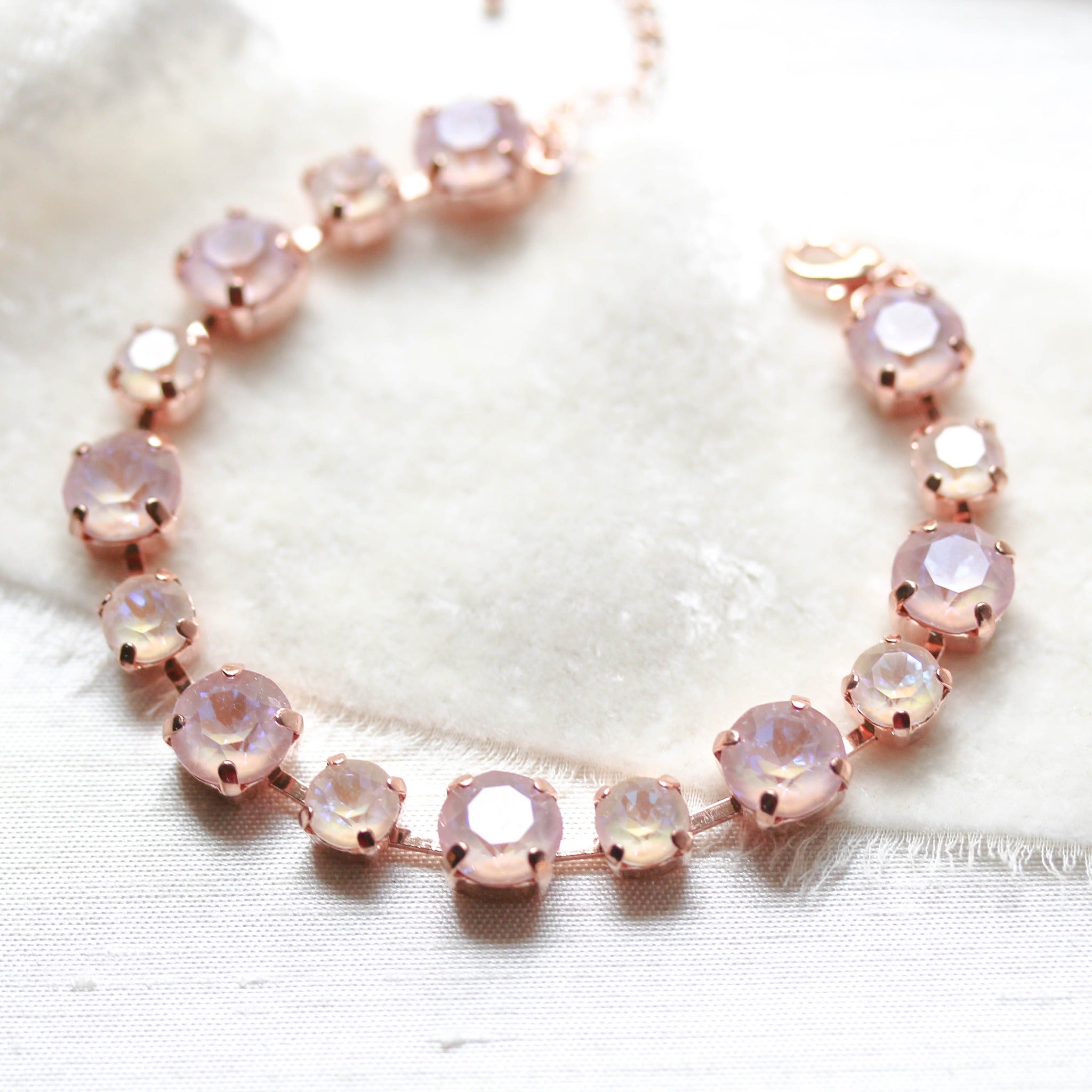 Rose gold tennis bracelet with dusty pink Austrian crystals - PRESLEY - Treasures by Agnes