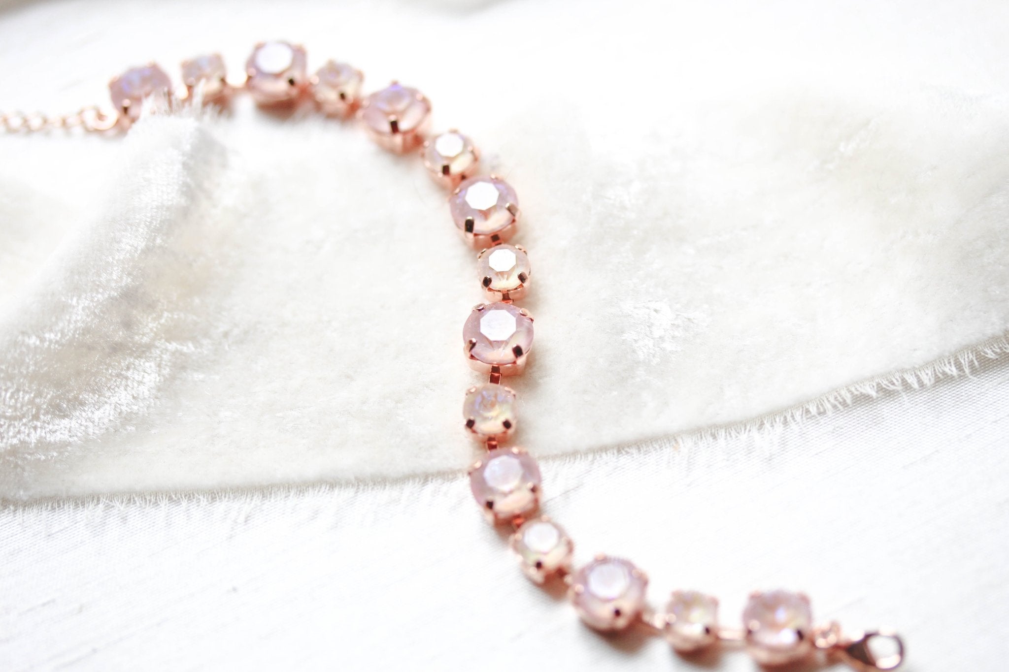 Rose gold tennis bracelet with dusty pink Austrian crystals - PRESLEY - Treasures by Agnes