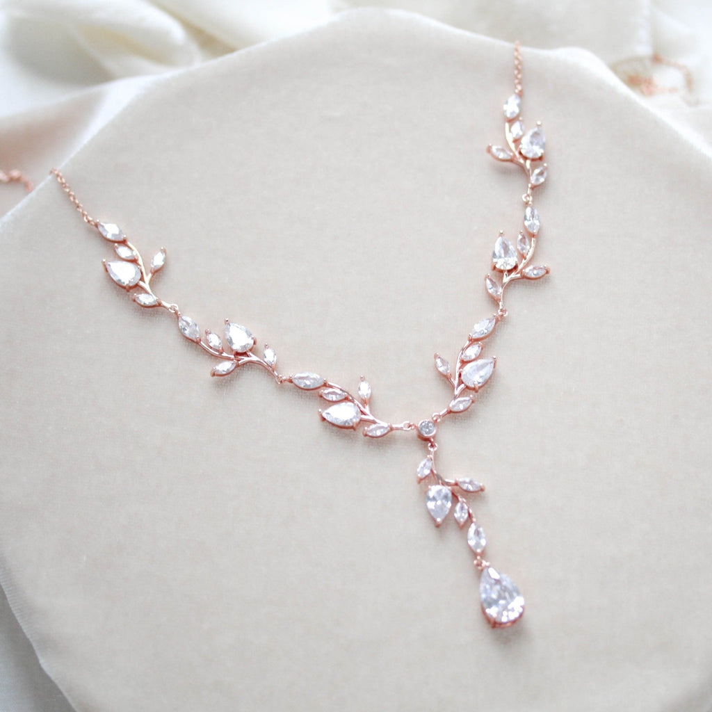 Rose gold vine necklace for bride - APRILLE - Treasures by Agnes