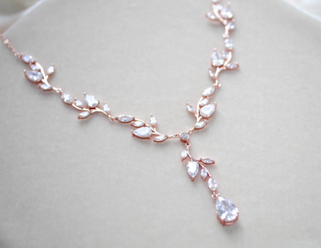 Rose gold vine necklace for bride - APRILLE - Treasures by Agnes