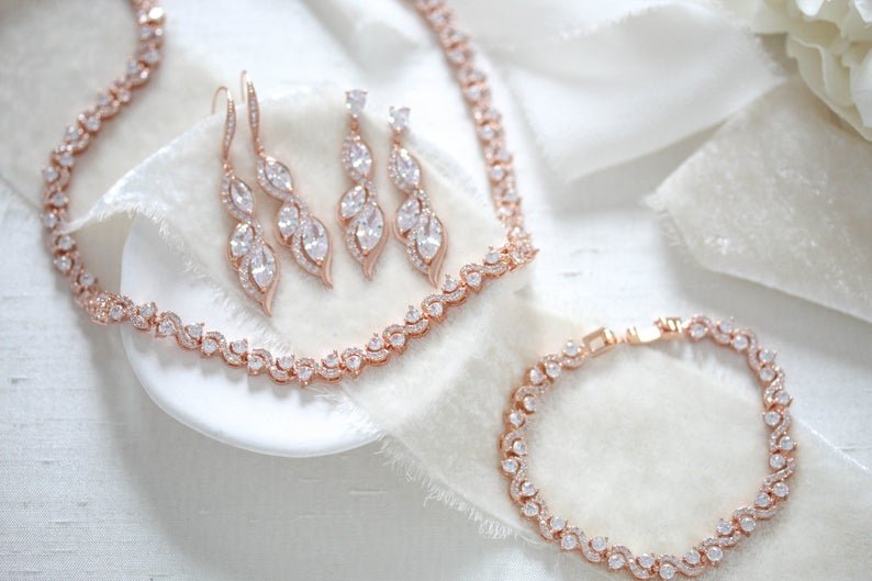 Savannah Rose Gold Bridal Necklace - Little White Couture