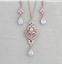 Rose gold Wedding necklace and earring set - EMMA - Treasures by Agnes