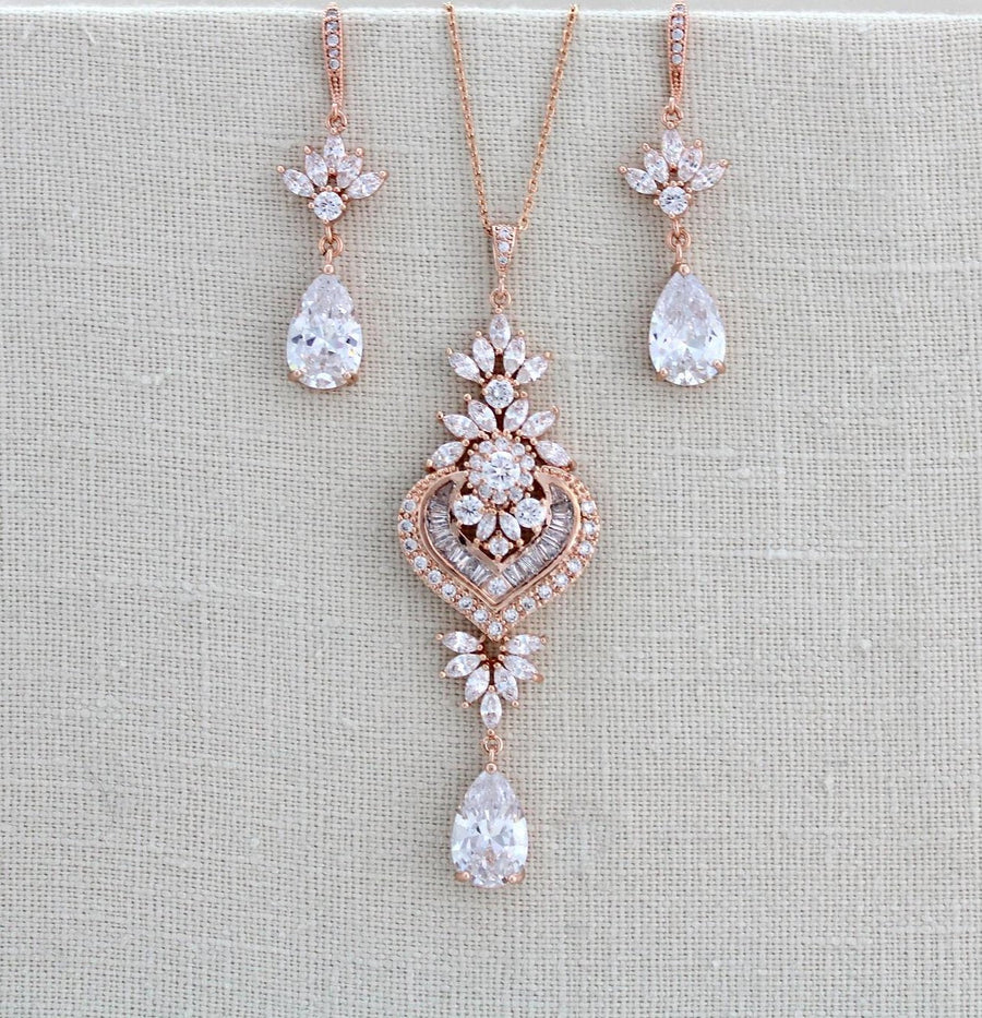 Rose gold Wedding necklace and earring set - EMMA - Treasures by Agnes
