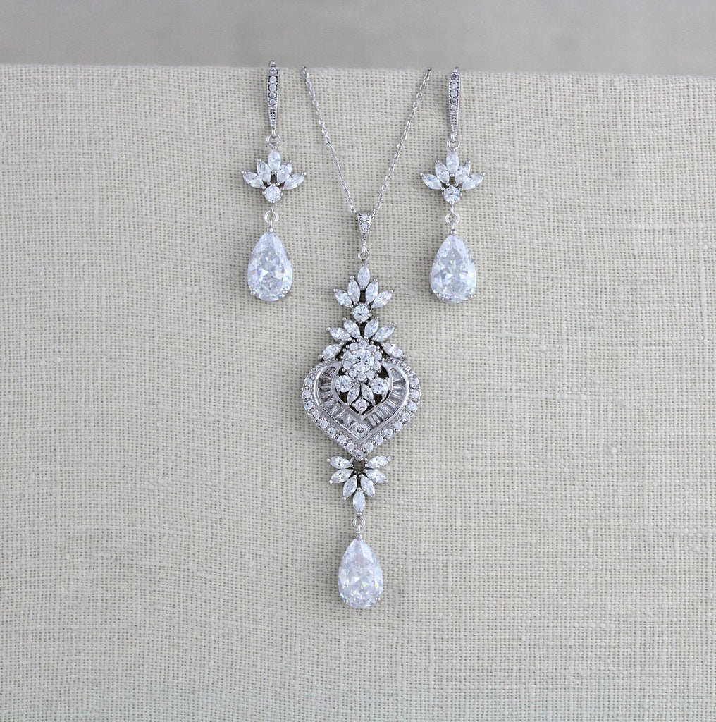 white gold Wedding necklace and earring set - EMMA - Treasures by Agnes