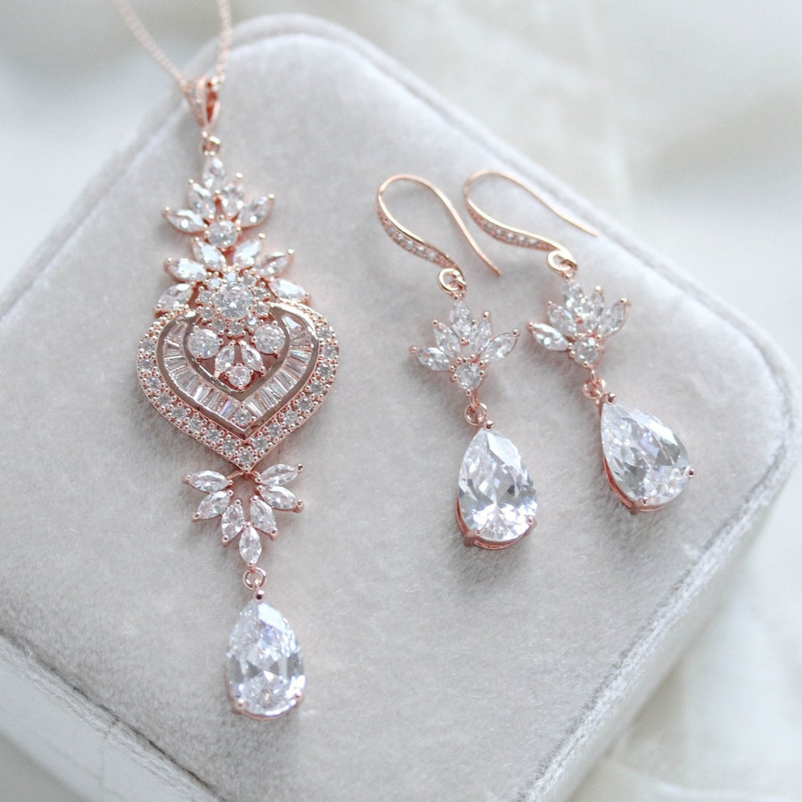 Rose gold Wedding necklace and earring set - EMMA - Treasures by Agnes