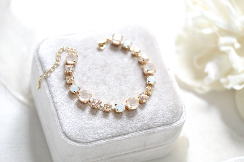 Rose gold white opal and ivory cream bridal bracelet - JULIANNA - Treasures by Agnes