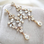 Rose gold White opal crystal Bridal chandelier earrings - EVA - Treasures by Agnes